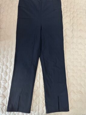 Athleta Black Front Slit High Rise Zip Back Straight Ankle Work Pants